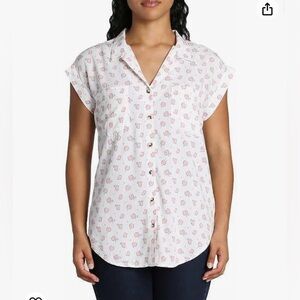 *Jach’s Girlfriend Cap Sleeve Button Up Shirt White Floral Costco Medium M